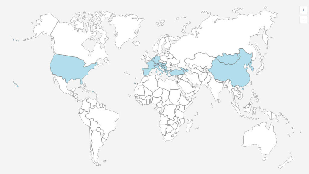 Распространение съедобного каштана на карте мира